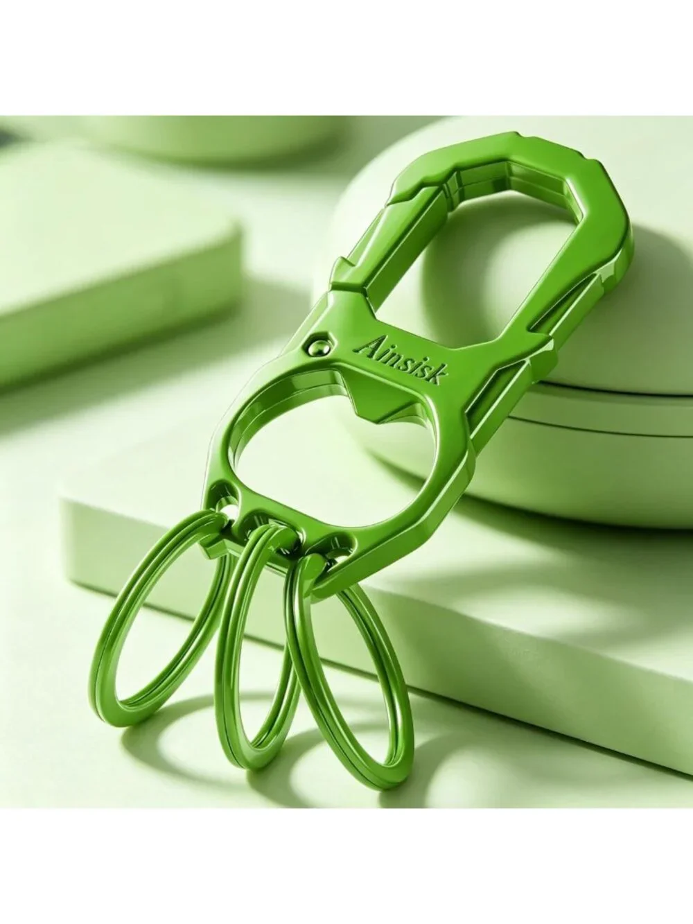 Tactical Carabiner Keychain with Bottle Opener & 3 Rings - Unisex Metal Clip